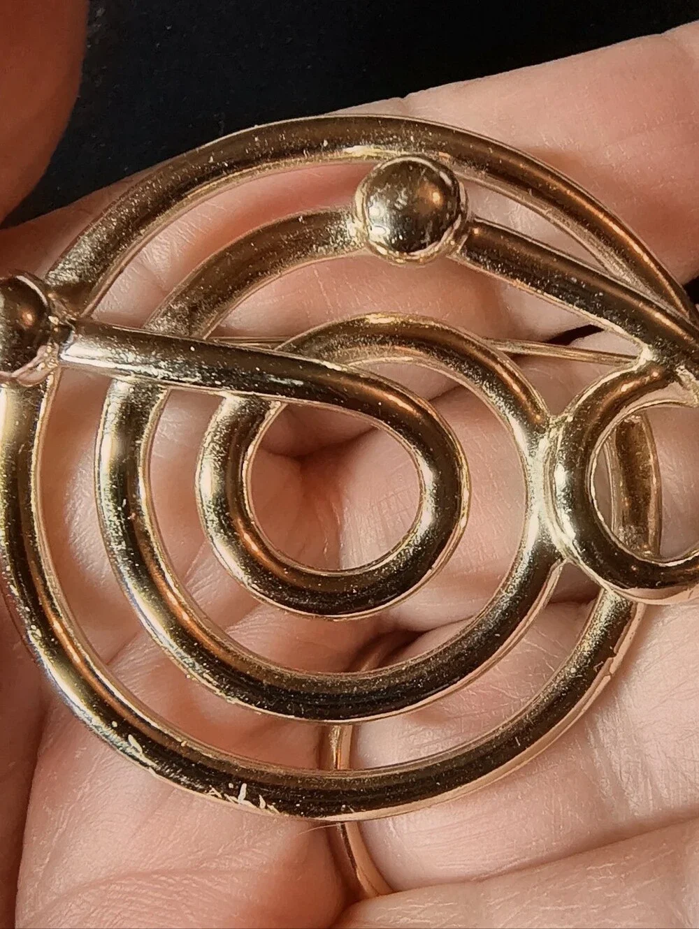 Vintage Modernist Abstract Swirl Brooch Silver Tone Mid Century Atomic Statement